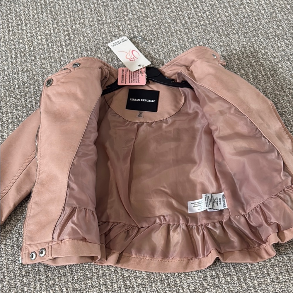 New Urban Republic Girls' Pink Quilted Moto Jacket Faux Leather 5/6 M - Picture 2 of 5